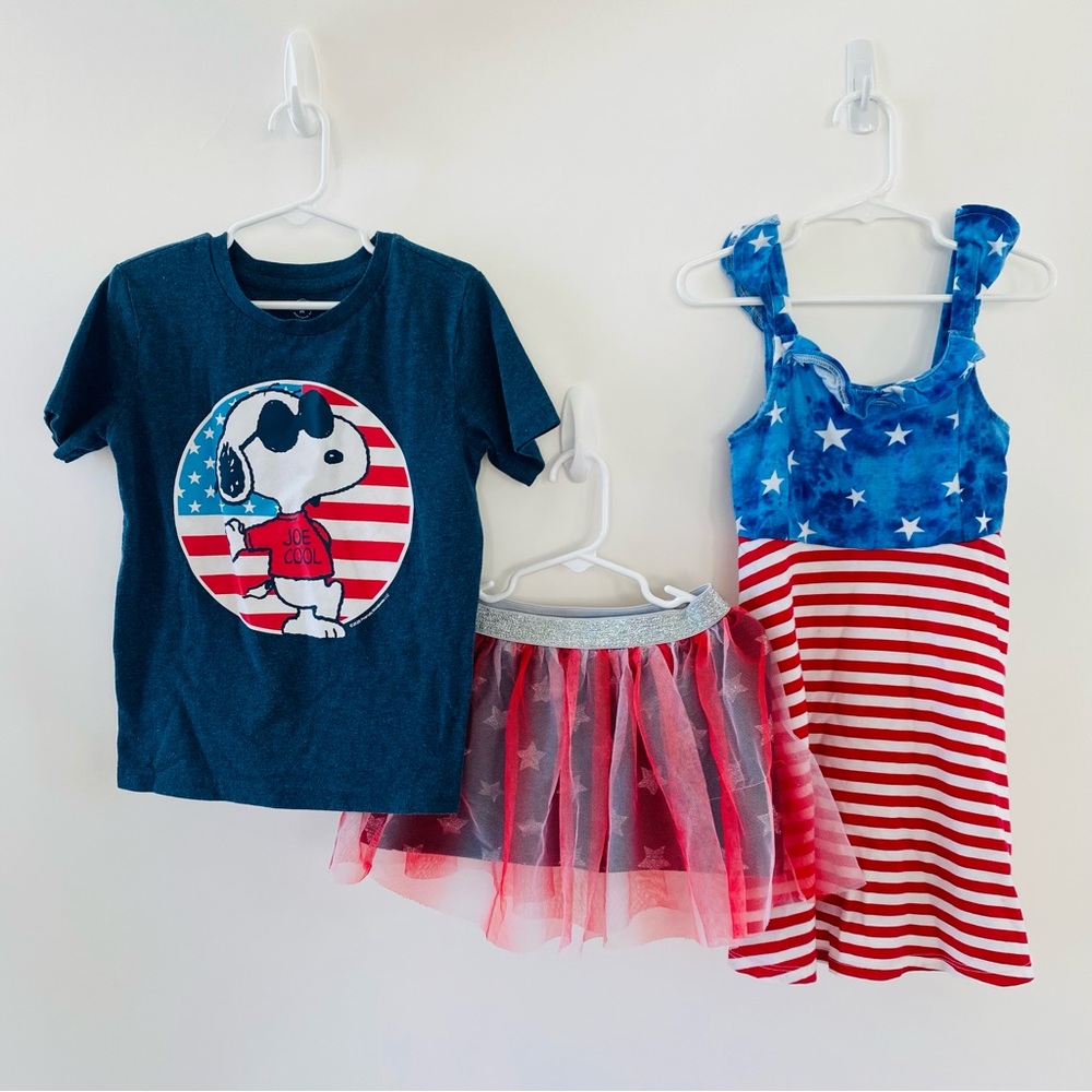 EUC Set of THREE Patriotic Fourth of July Inspired Clothing Kids Size 4-5